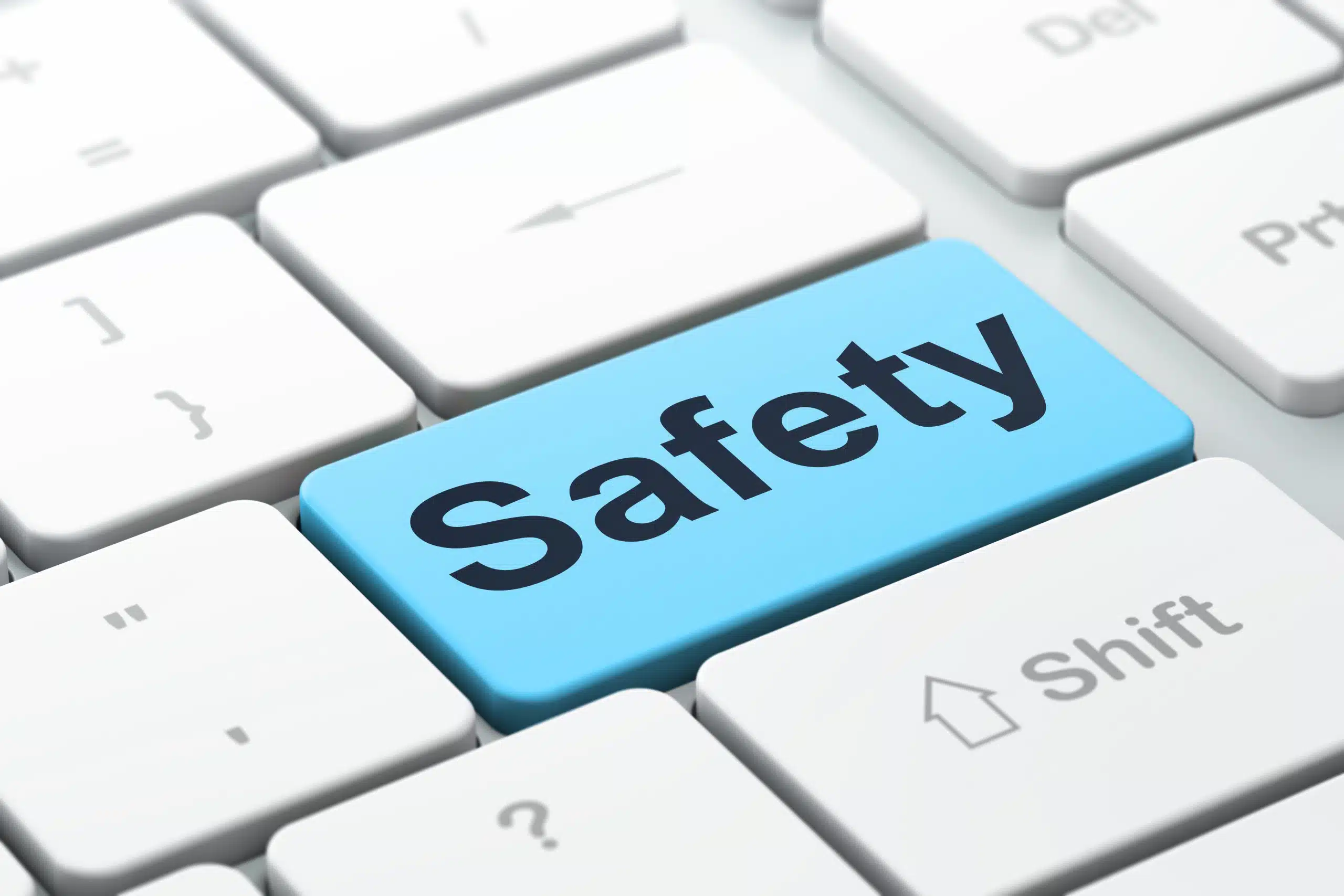 Safety concept: Safety on computer keyboard background - WeDoBack